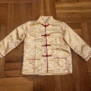 Kids Lunar New Year Gold Brocade Shirt with Red Accents